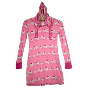 Munki Munki Pink Elephant Bamboo Cotton Hooded Nightgown Sleep Dress Small